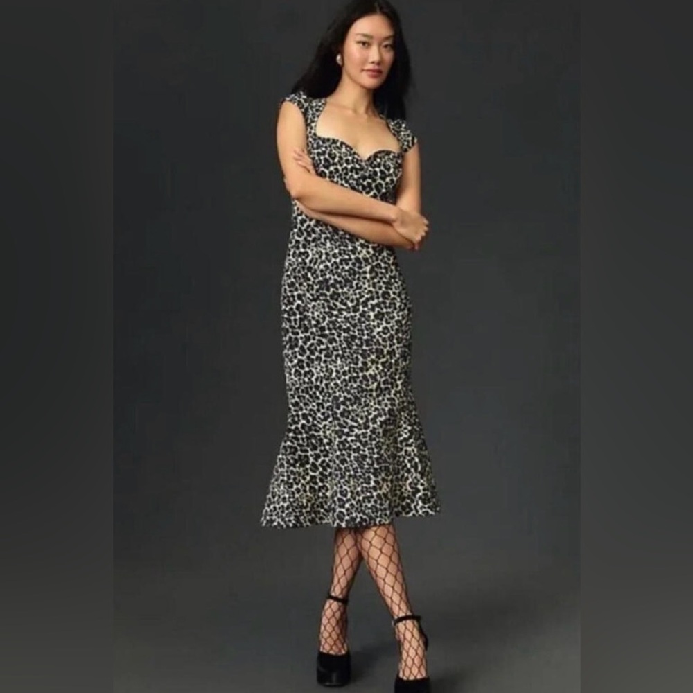*NWT* Anthropologie‎ The Cecily Leopard Print Fit & Flare Dress - M Tan Stretchy